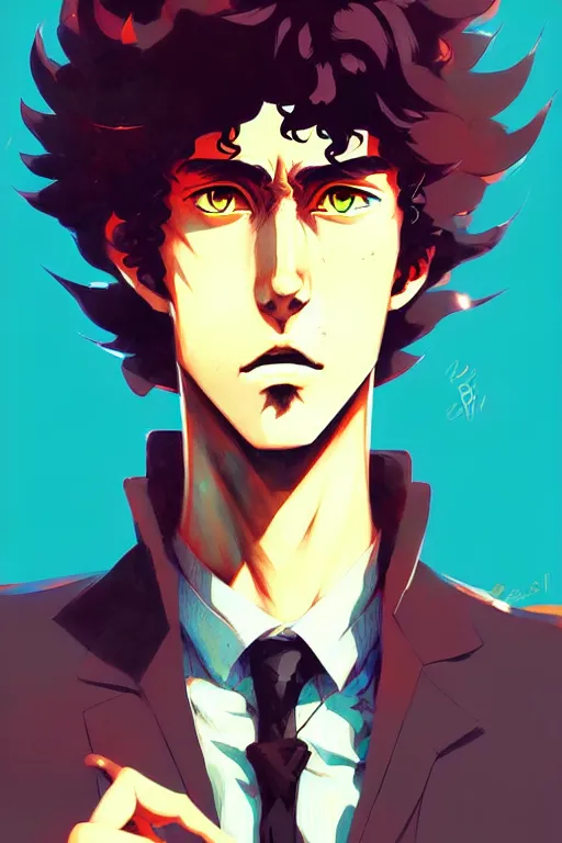 Image similar to a ultradetailed beautiful panting of spike spiegel from cowboy bebop, by conrad roset, greg rutkowski and makoto shinkai, trending on artstation