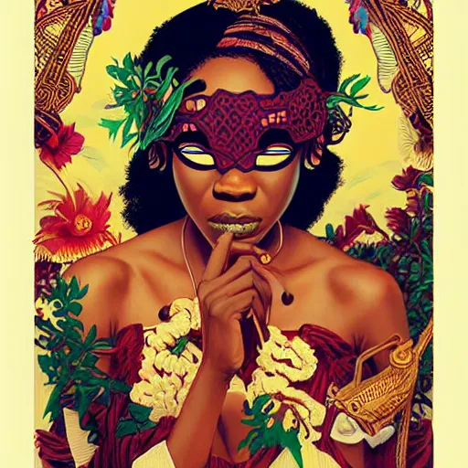 Image similar to eyo festival in heaven, nigerian, masquerade, eyo festival, yoruba illustration, medium shot, intricate, elegant, highly detailed, digital art, ffffound, art by jc leyendecker and sachin teng