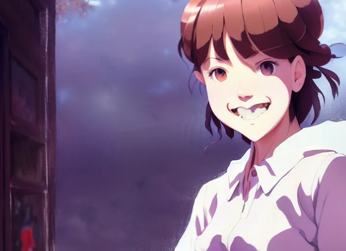 Prompt: a film still portrait of a young woman smiling, finely detailed features, closeup at the faces, perfect art, at a city street, gapmoe yandere grimdark, trending on pixiv fanbox, painted by greg rutkowski makoto shinkai takashi takeuchi studio ghibli, akihiko yoshida