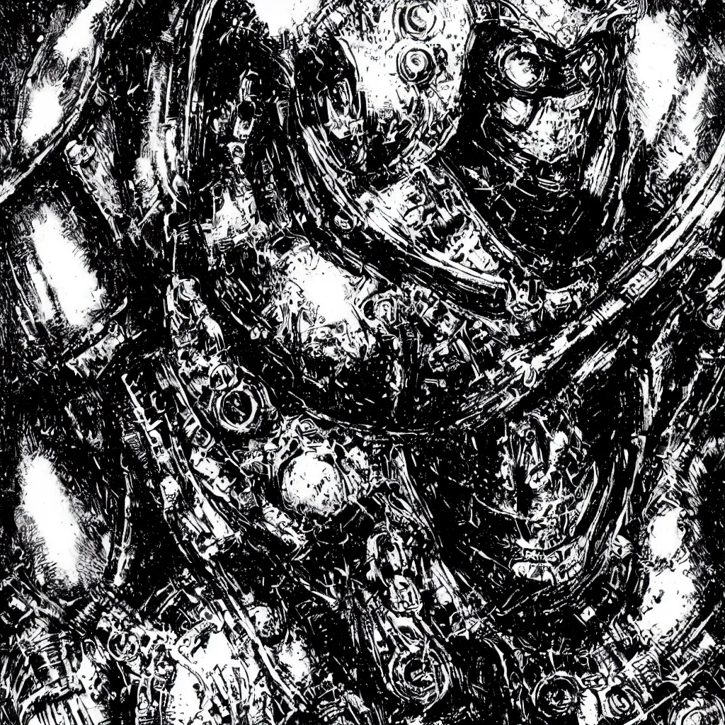 Prompt: A dramatic close-up portrait of Doctor Doom in ironpunk armor by Bill Sienkiewicz, Chris Bachalo and Michael Golden, highly detailed, 8k, sparse dark atmosphere, perfect full color line art, perfect muscle structure, highly hyperdetailed and precisely inked, perfect symmetry, futuristic, dystopian, full color, Marvel Comics 1997, Heavy Metal Magazine, dim lights, high technical detail