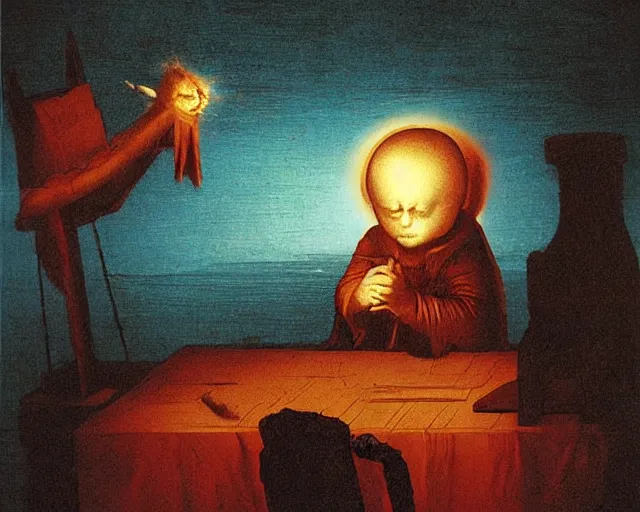 Image similar to burning the midnight oil, a simple vector pop surrealism, by ( leonardo da vinci ) and greg rutkowski and rafal olbinski