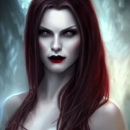 Image similar to perfectly - centered - portrait - photograph of evil vampire, the perfect human female specimen, intricate, elegant, super highly detailed, professional digital painting, artstation, concept art, smooth, sharp focus, no blur, no dof, extreme illustration, unreal engine 5, 8 k, by anne stokes