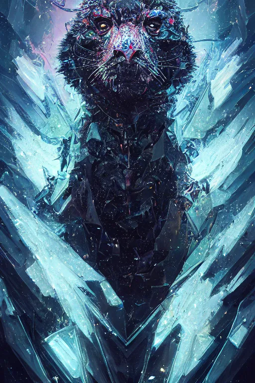 Image similar to A fancy portrait of a crystalized beast by Greg Rutkowski, beeple, Sung Choi, Mitchell Mohrhauser, Maciej Kuciara, Johnson Ting, Maxim Verehin, Peter Konig, final fantasy, macro lens, 35mm, 8k photorealistic, cinematic lighting, HD, high details, dramatic, dark atmosphere, trending on artstation