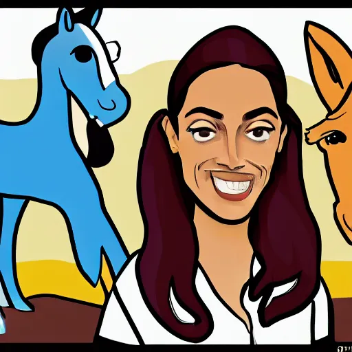 Image similar to Alexandria Ocasio Cortez as a cartoon horse