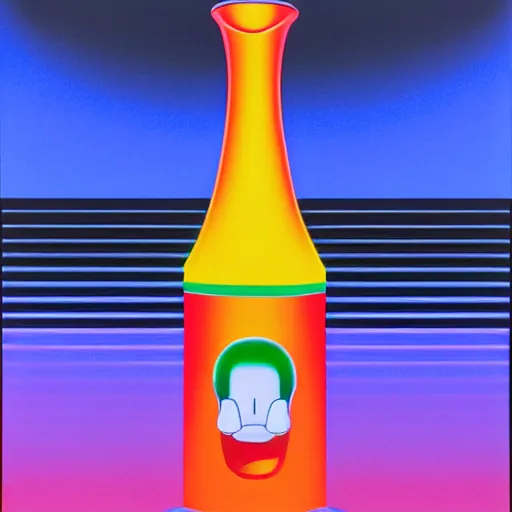 Image similar to chrome soda bottle by shusei nagaoka, kaws, david rudnick, airbrush on canvas, pastell colours, cell shaded, 8 k