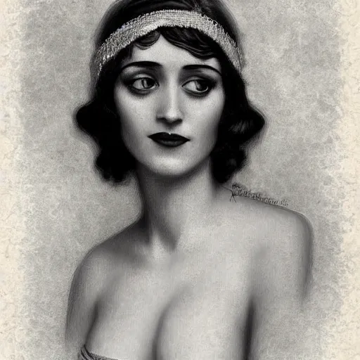 Prompt: portrait en buste flapper girl eva green, vesper lynd, vannessa ives, traditional corsican, intricate, highly detailed, artstation, illustration, jurgens, rutkowski, bouguereau, roaring 20s, 1920s-H 832