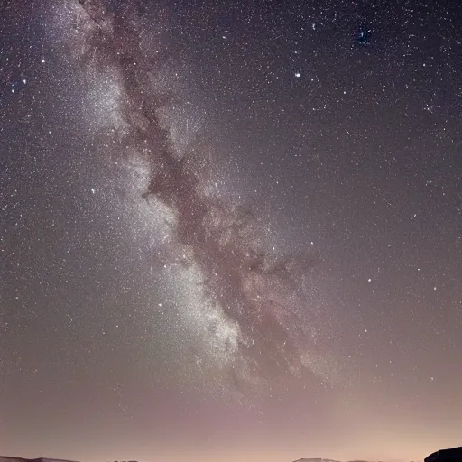 Image similar to beautiful landscape at night with andromeda clearly visible in the sky, highly detailed, sharp focus