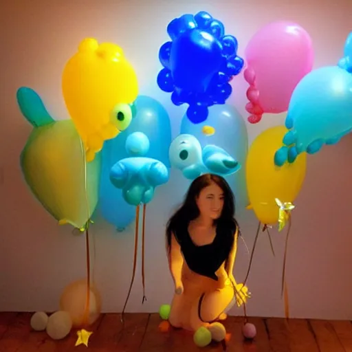 Prompt: balloonanimals, under the sea, little mermaid, realistic, hd, dramatic lighting