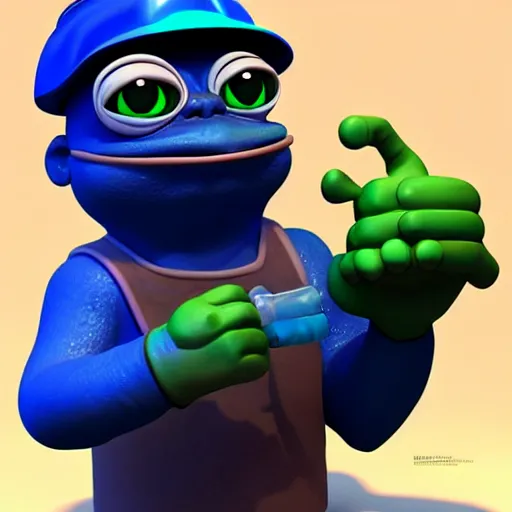 Image similar to pepe the miner with blue crystal, artstation, zbrush