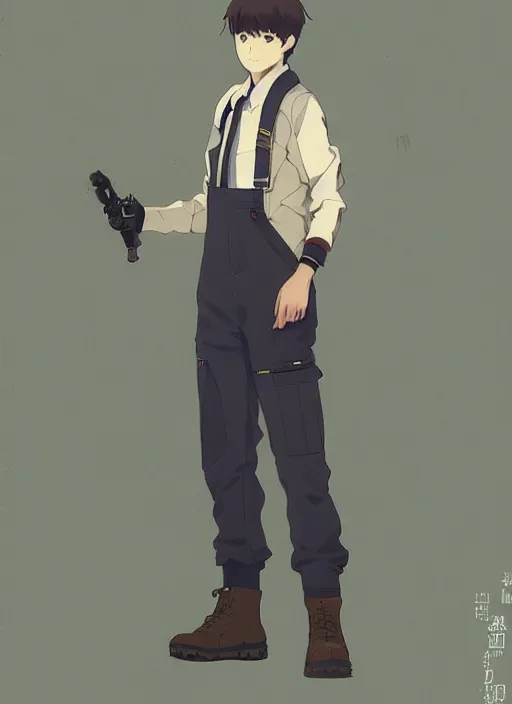 Image similar to a handsome young man! model, wearing ma - 1 flight suit jacket and overalls, trending on pixiv fanbox, painted by greg rutkowski makoto shinkai takashi takeuchi studio ghibli, akihiko yoshida