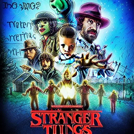 Image similar to the muppets in stranger things, movie poster trending