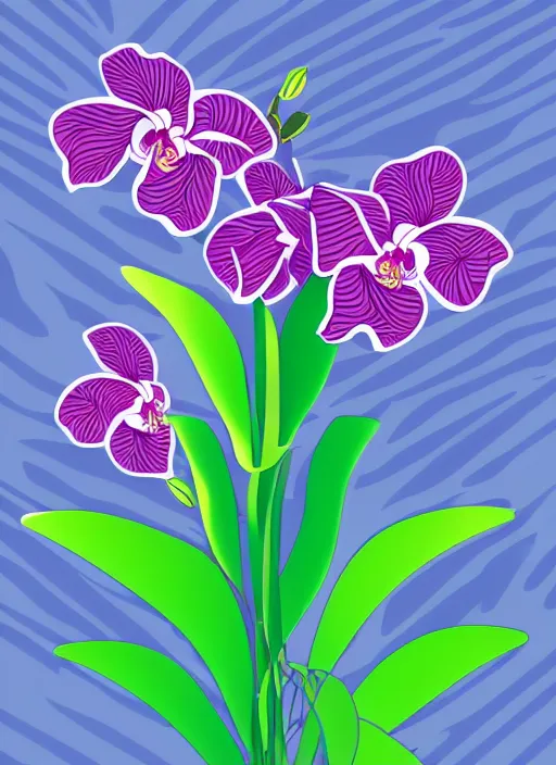 Prompt: a vector illustration of orchids, flat, bold, gradients, beautiful composition, unbalanced, moving, vaporwave