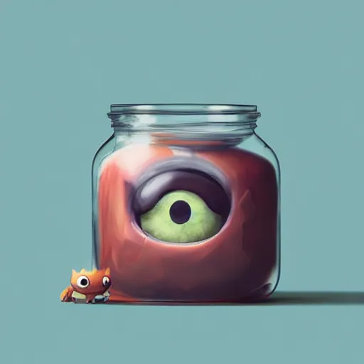 Image similar to cute monster in a jar by Greg Rutkowski, product photography, centered, studio lightning