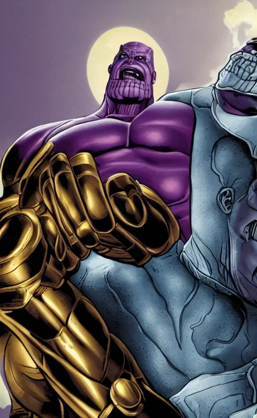 Prompt: photo of thanos ( marvel ) as a ventriloquist dummy. hq
