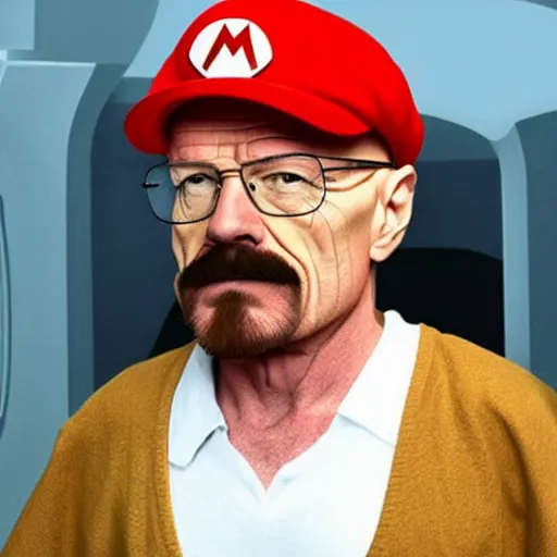 Prompt: walter white dressed up as mario