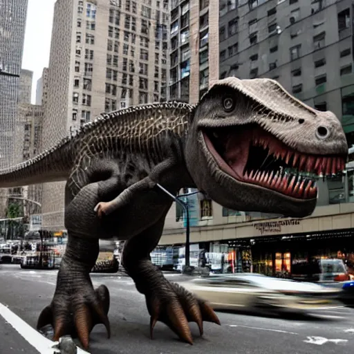 Image similar to a dinosaur in new york city