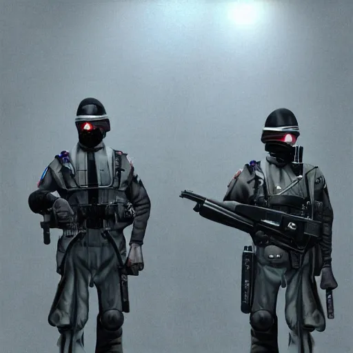 Image similar to metrocops from half - life 2 in matrix, digital art, very very creepy, dystopian, high quality render, military art