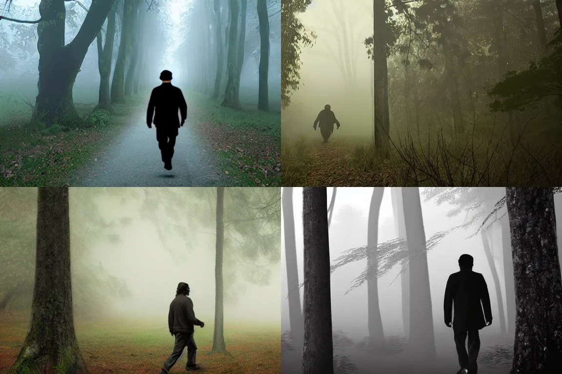 Prompt: che guevara walking through a foggy forest, photorealistic
