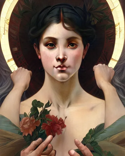 Prompt: a portrait of virgo god, concept art, smooth, sharp focus, illustration, art by artgerm and greg rutkowski and alphonse mucha and william - adolphe bouguereau