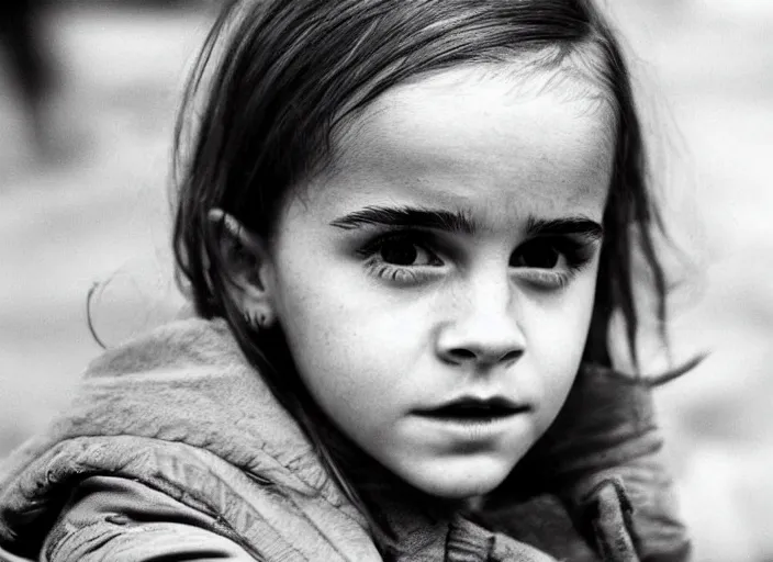 Image similar to professional fine detailed photo portrait of young emma watson from makhachkala, dagestan. kid emma watson in the postsoviet suburbia, iphone photo, instagram, black and white - - cfg _ scale 7