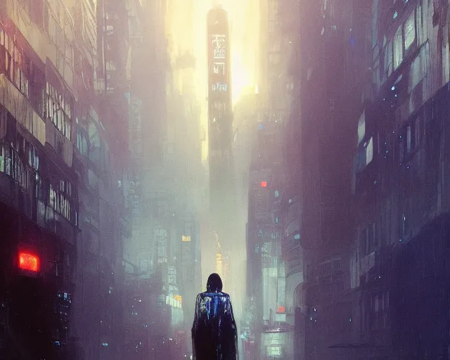 Image similar to 2 0 1 8 blade runner movie still girl look at the cityscape from roof perfect face fine realistic face pretty face neon puffy jacket blue futuristic sci - fi elegant by denis villeneuve tom anders zorn hans dragan bibin thoma greg rutkowski ismail inceoglu illustrated sand storm alphonse mucha