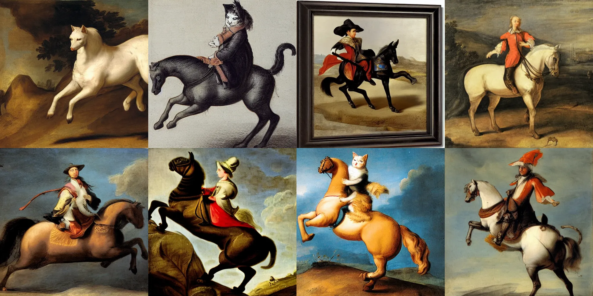 Prompt: A cat riding on a horse by Rembrant