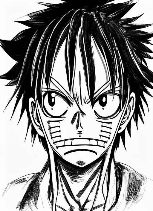 Image similar to sketch detailed of a luffy face, depth of field,