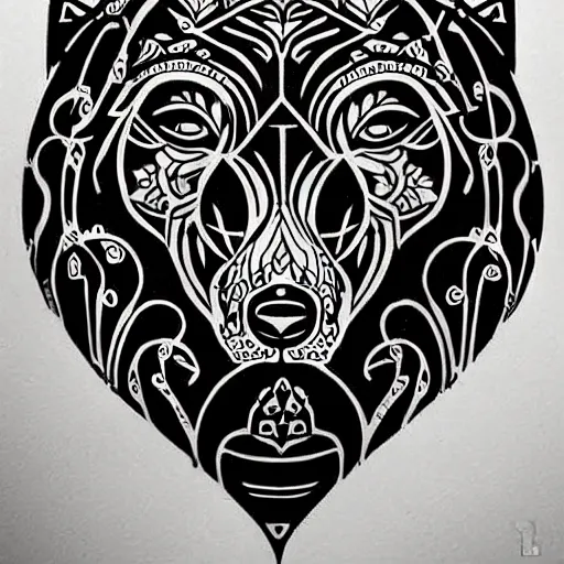 Image similar to tattoo design, stencil, tattoo stencil, traditional, a world famous tattoo of a geometric dog