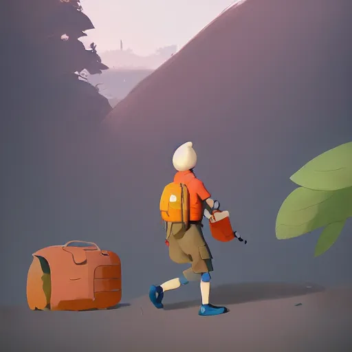 Image similar to goro fujita ilustration hiker unloading the car before camping, characterized by roman shipunov, etienne hebinger, atey ghailan, cgsociety, cynical realism, fantasy art, 2 d game art