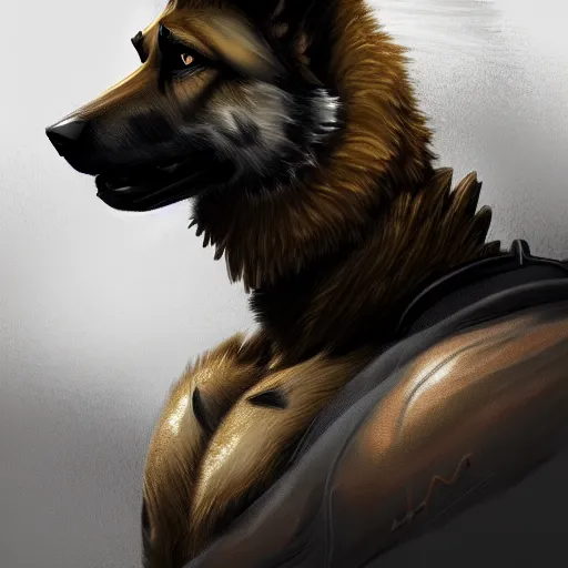 Image similar to a wounded humanoid german shepherd beast - man in military style, sitting on the bed, highly detailed portrait, digital painting, artstation, concept art, smooth, sharp foccus ilustration, artstation