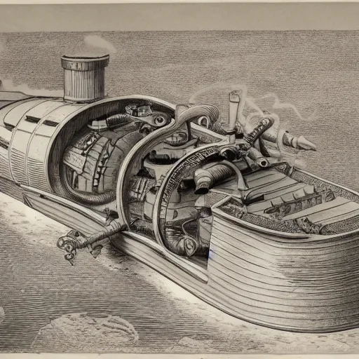 Prompt: cross section of a mechanical steam powered submarine made from sandstone