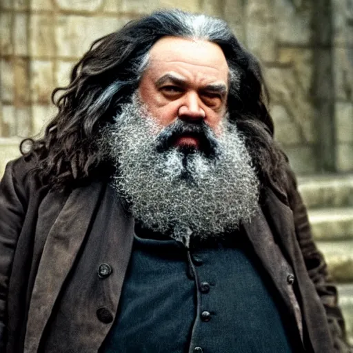 Prompt: karl marx as Hagrid, still from harry potter movie, 4k, cinematic