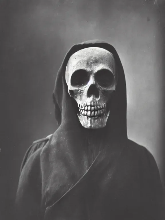 Image similar to portrait of grim reaper with no face, ww1 photo, grainy, high detail, high resolution,