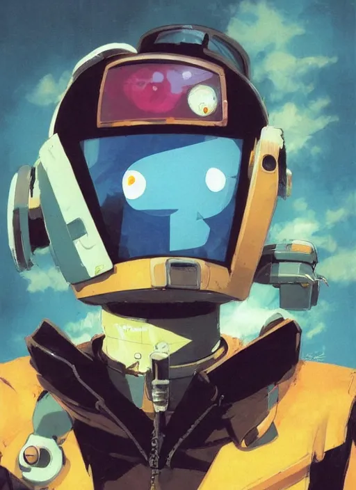 Prompt: canti, flcl, a robot with a crt tv crt tv crt tv head and a bomber bomber bomber jacket!!!!!!! by daniel gerhartz and satoshi kon, full body, character concept art, trending on artstation