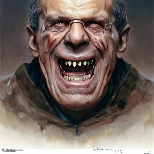 Image similar to sergey lavrov, is evil gremlin, rotten teeth, horror, macabre by donato giancola and greg rutkowski and wayne barlow and zdzisław beksinski, realistic face, digital art