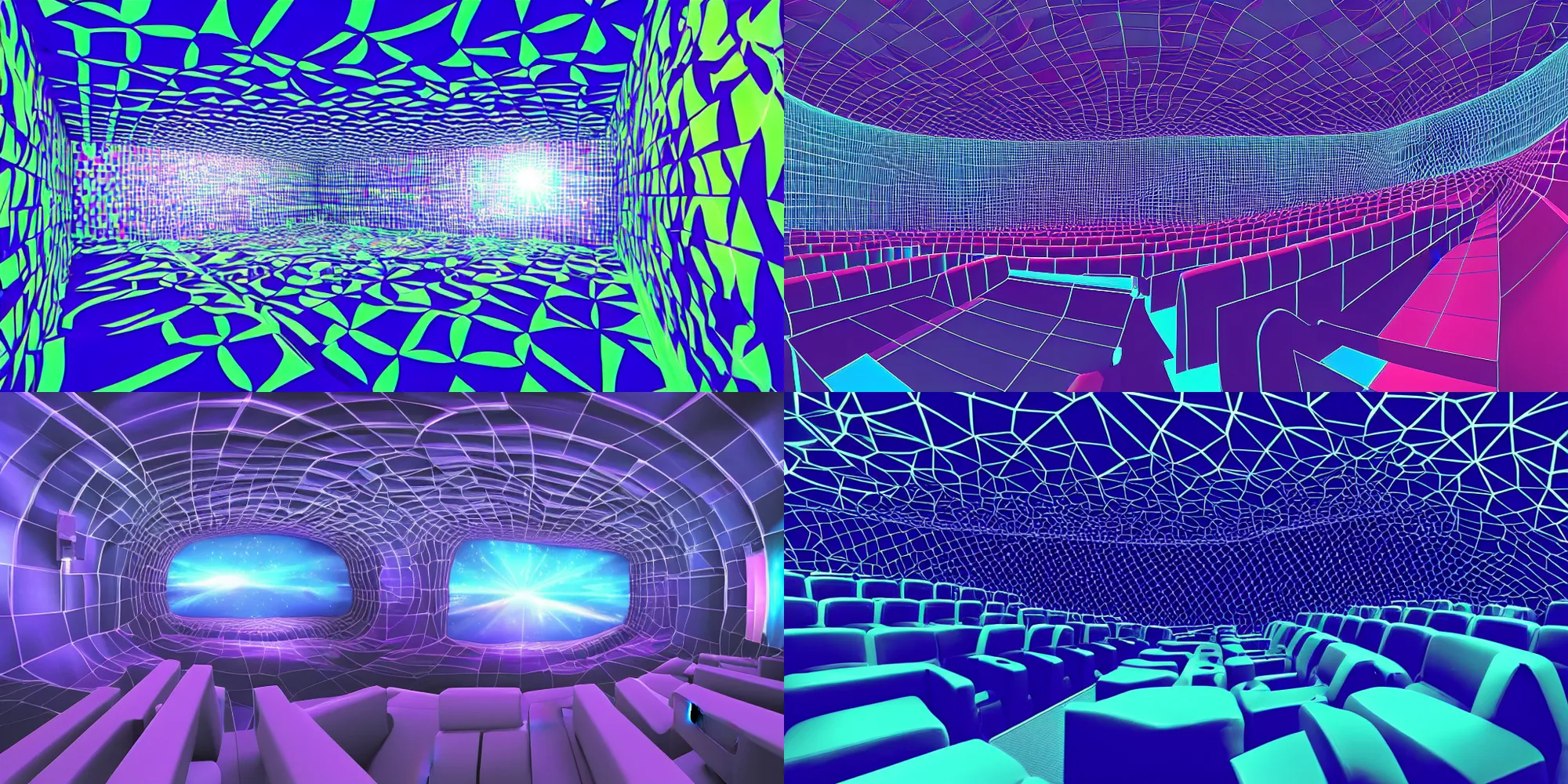 Prompt: Inside a 3D astral cinema, geometric,