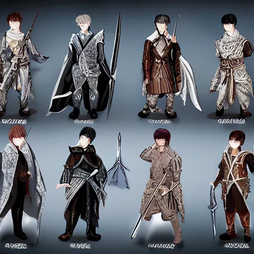 Prompt: korean pop boy band as lord of the rings characters, realistic, digital art, artstation, intricate armor, elegant