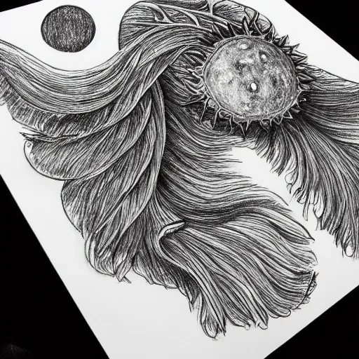 Prompt: a hand drawn pencil sketch of a cosmic monster black and white illustration