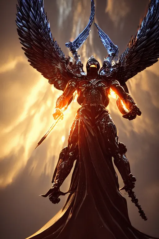 Image similar to archangel micheal by tsuyoshi nagano, illustration, cinematic lighting, hyperdetailed, 8 k, symmetrical, frostbite 3 engine, cryengine, dof, trending on artstation, digital art, crepuscular ray