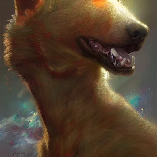 Prompt: a realistic portrait of the soviet space dog, artwork by gaston bussiere, craig mullins, in the style of akira, trending on artstation, white husky