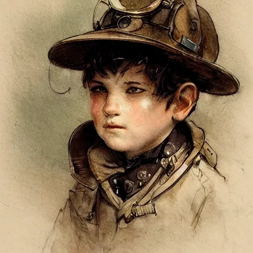 Image similar to (((((portrait of boy dressed as steampunk explorer . muted colors.))))) by Jean-Baptiste Monge !!!!!!!!!!!!!!!!!!!!!!!!!!!