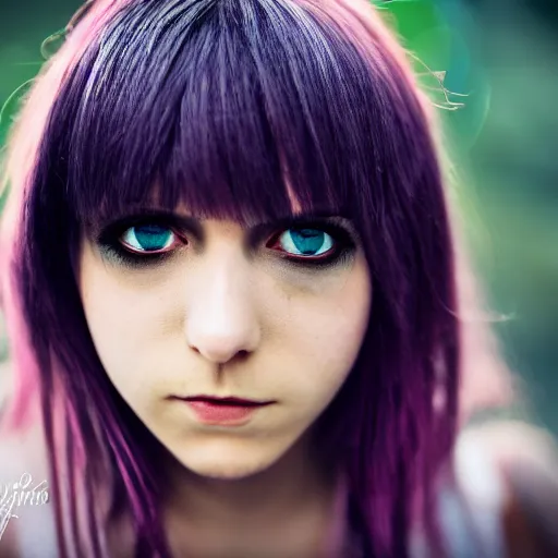 Image similar to photograph portrait of an emo guy, feminine, iridescent eyes, intricate detail, sigma 85mm f/1.4, 4k, depth of field, high resolution mode, 4k, 8k, hd