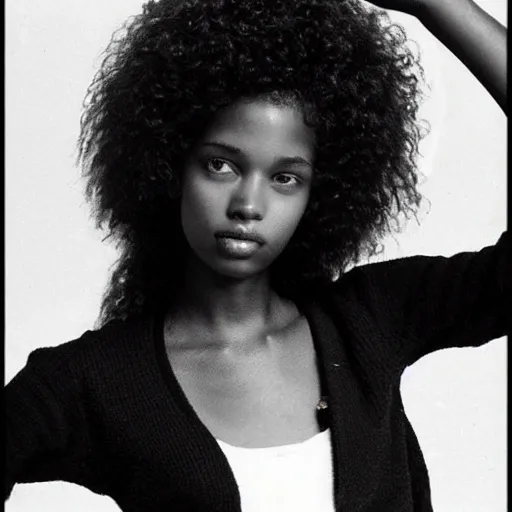 Image similar to aesthetic photo of a beautiful 1 9 8 7 black young female model, trending on pinterest