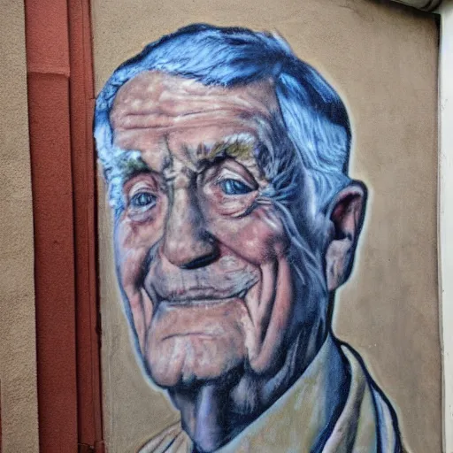 Prompt: street art rightful detailed portrait of dan myers at elderly age of 1 0 5