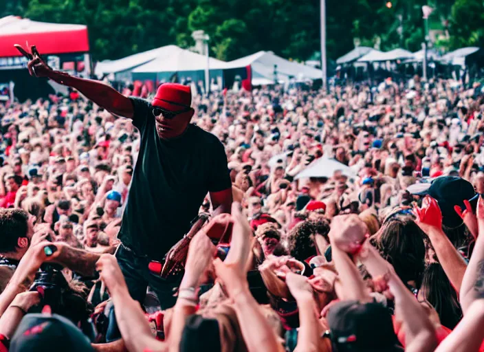 Image similar to photo still of samuel l jackson on stage at vans warped tour!!!!!!!! at age 3 3 years old 3 3 years of age!!!!!!!! stage diving into the crowd, 8 k, 8 5 mm f 1. 8, studio lighting, rim light, right side key light