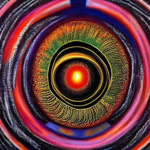 Image similar to alex grey oil painting of a black hole, hyper detailed, close up, intricate