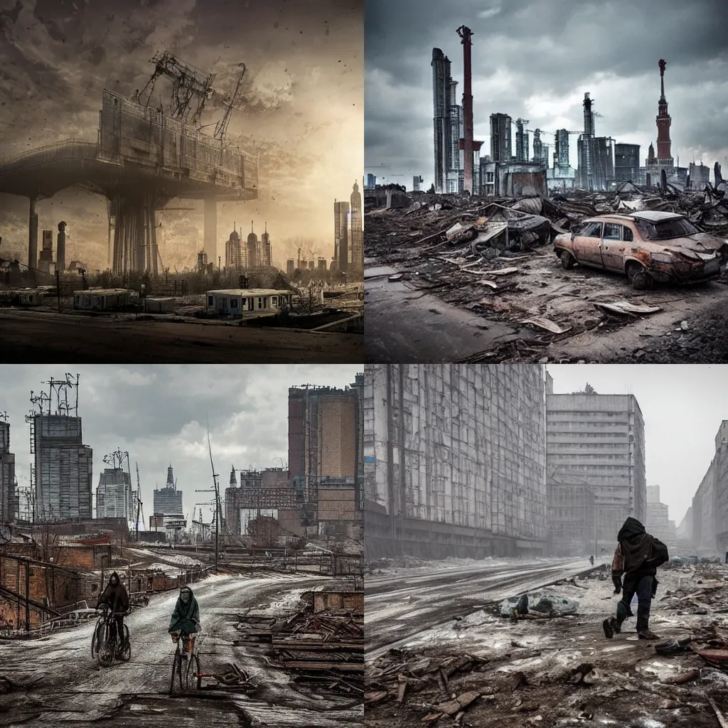 Prompt: Moscow postapocalyptic