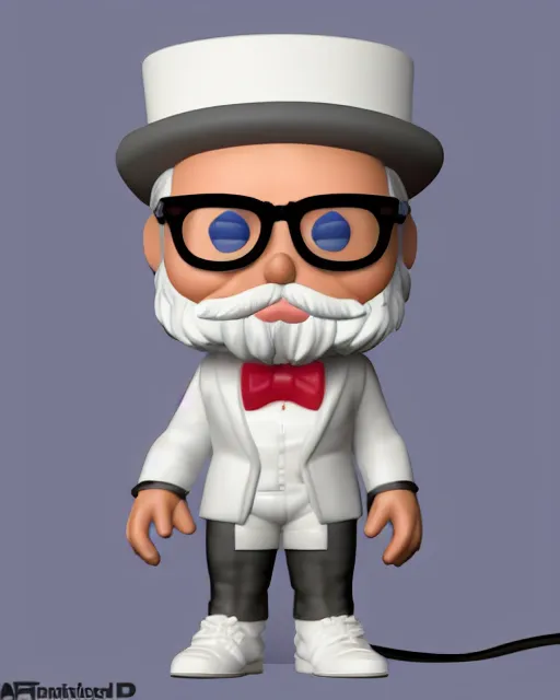 Image similar to full body 3 d render of col sanders as a funko pop!, bolero, four, studio lighting, white background, single body, no shadow, blender, trending on artstation, 8 k, highly detailed