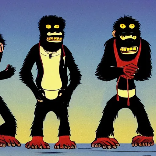 Image similar to Gorillaz the band if they were actually Gorillas by jamie hewlett