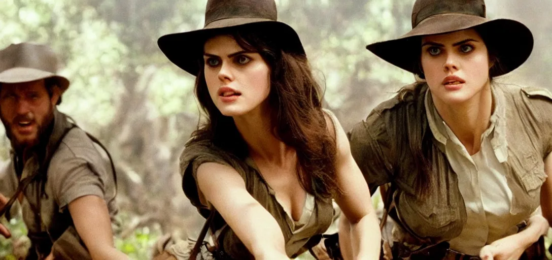 Image similar to still of alexandra daddario as indiana jones in raiders of the lost ark ( 1 9 8 1 )